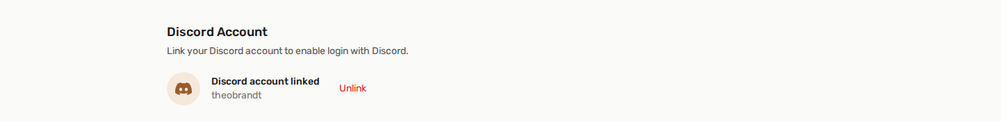 A seção Conta do Discord vinculada do perfil, mostrando a conta conectada e a opção de desconectar